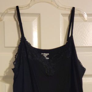 Black tank top with adjustable straps and lace detail